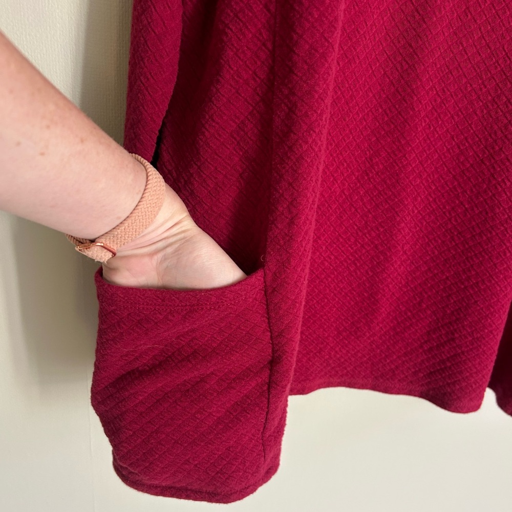 PURE JILL Red Quilted Knit Crew Pullover Long Sleeve Top Relaxed Comfort Size XL - Picture 8 of 15
